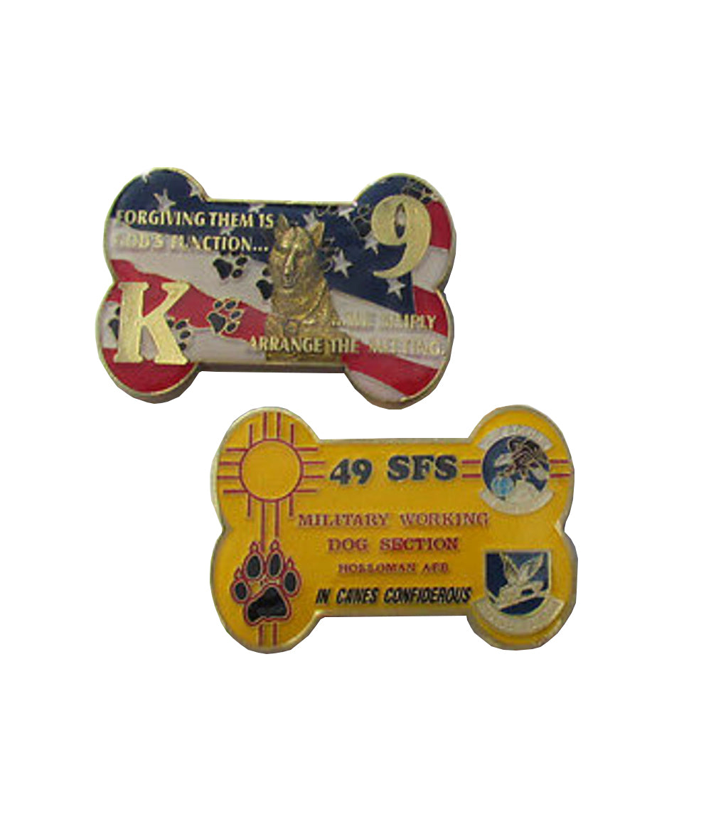49 SFS K-9 Military Working Dog Bone Shaped Challenge Coin