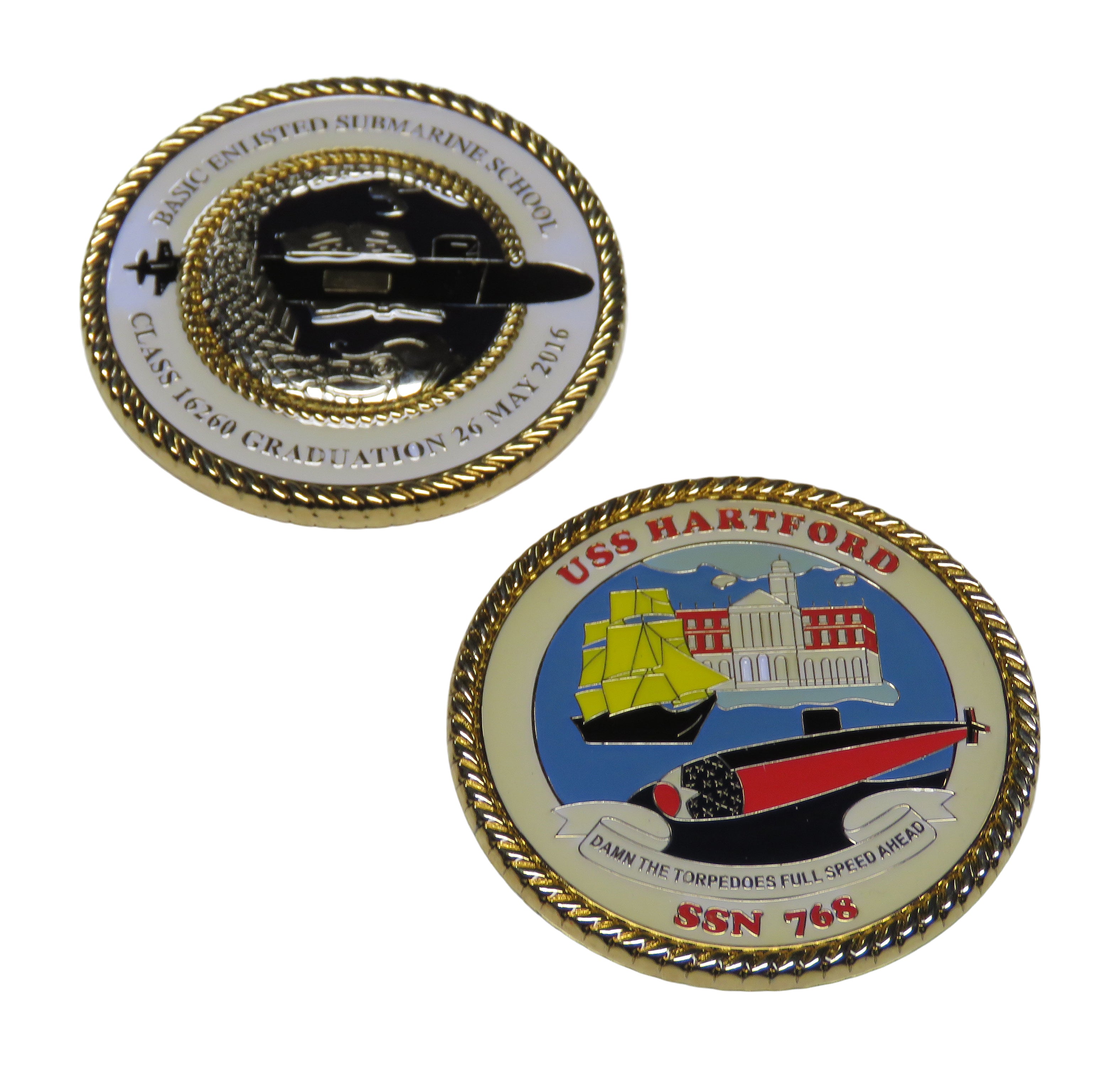 U.S. Navy Basic Enlisted Submarine School 16260 USS Hartford Challenge Coin