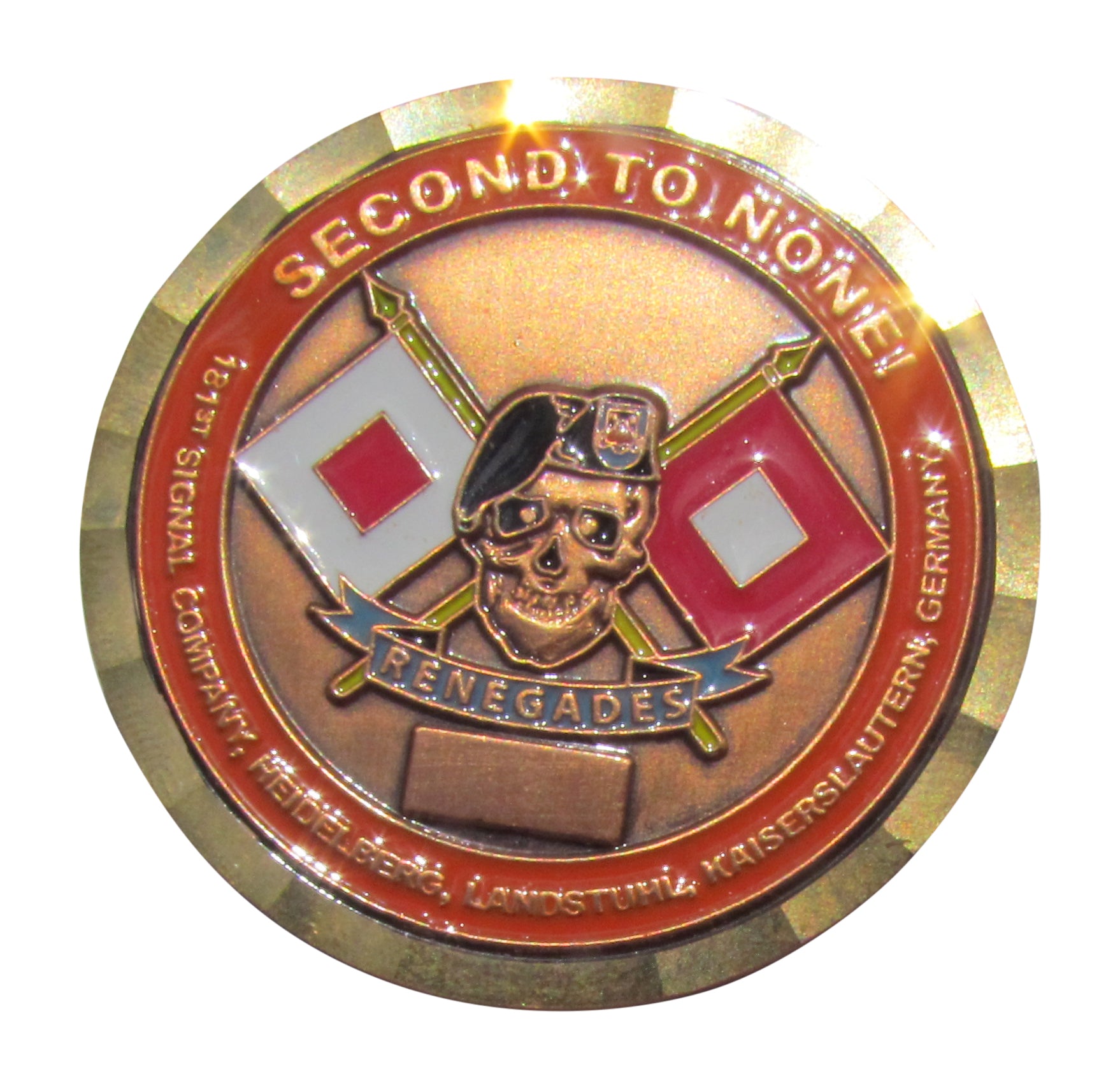 US Army 181st Signal Company Renegades Copper Goldtone Accent Challenge Coin