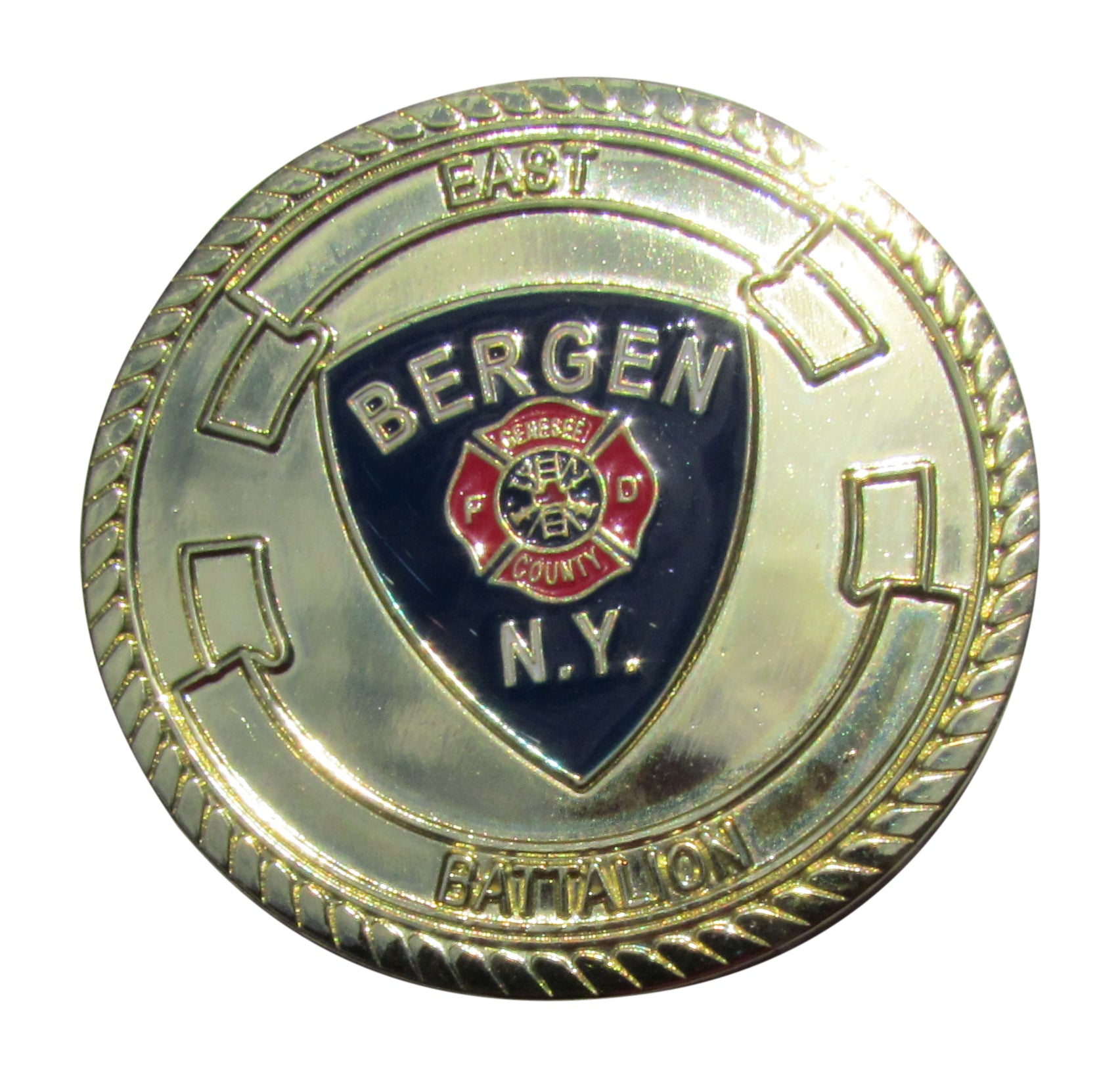 Bergen NY East Battalion Fire Deparment Shiny Goldtone Challenge Coin