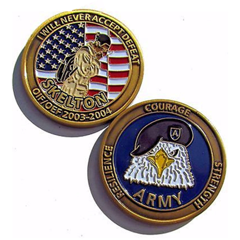 US Army Skelton I Never Accept Defeat OIF/OEF 2003-2004 Challenge Coin