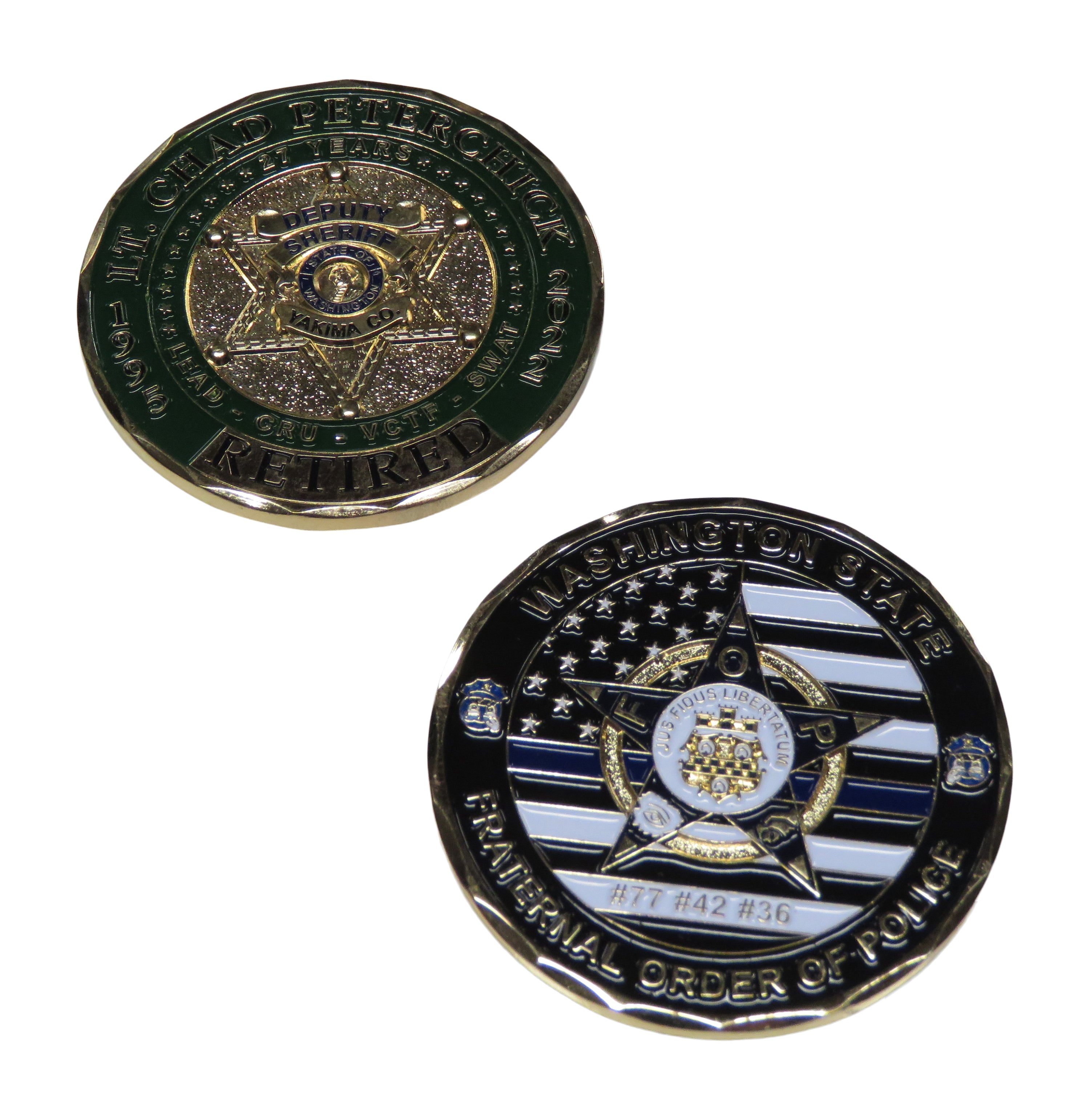 Washington State Fraternal Order of Police LT Chad Peterchick Retired Challenge Coin