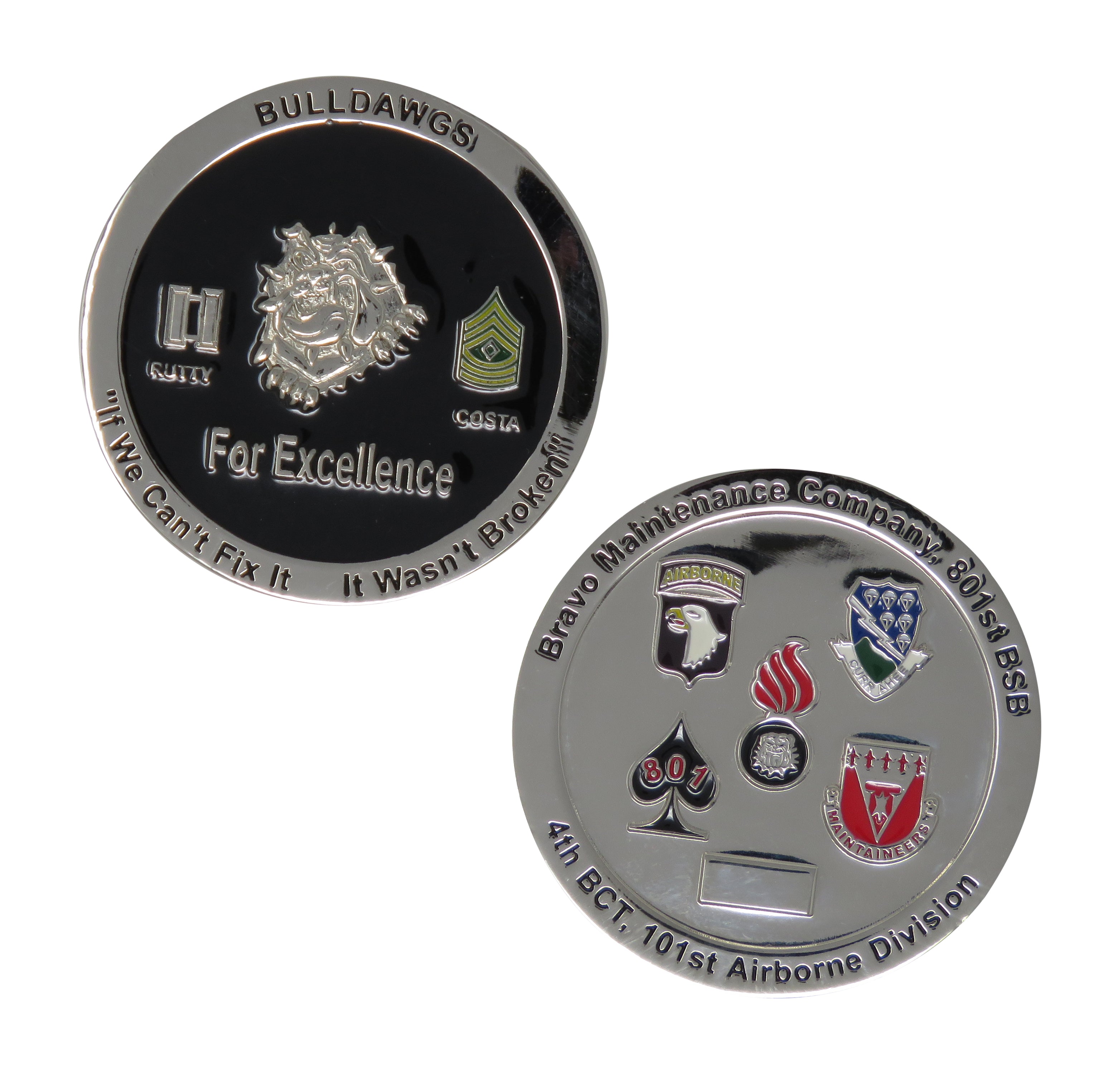 US Army Bravo Maintenance Company 801st BSB Bulldawgs Excellence Challenge Coin
