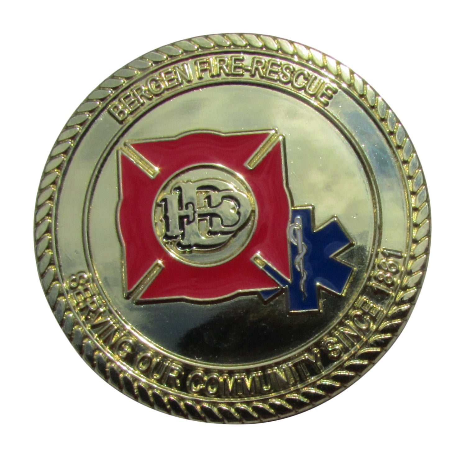 Bergen NY East Battalion Fire Deparment Shiny Goldtone Challenge Coin