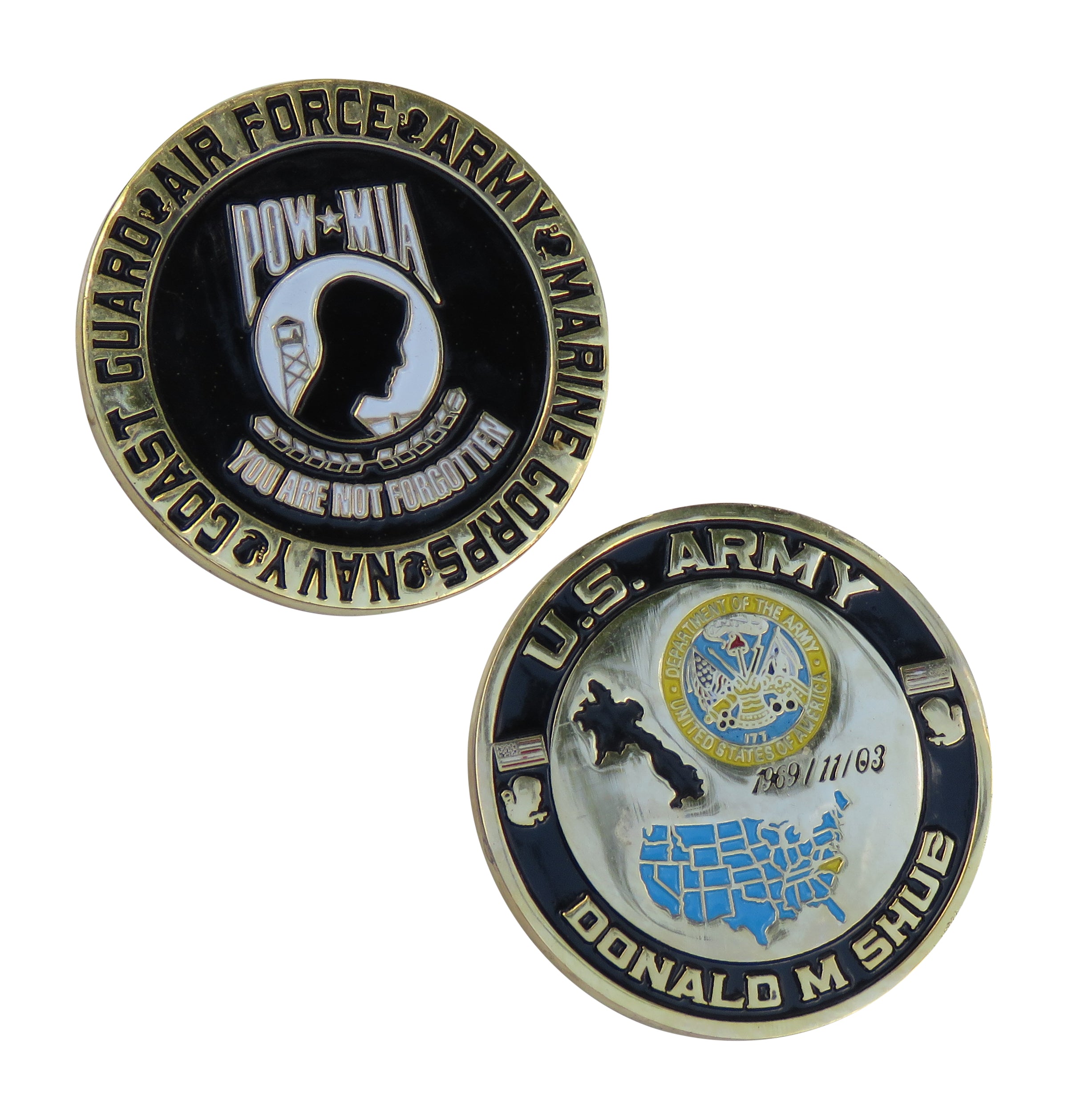US Army POW-MIA Donald M Shue Challenge Coin