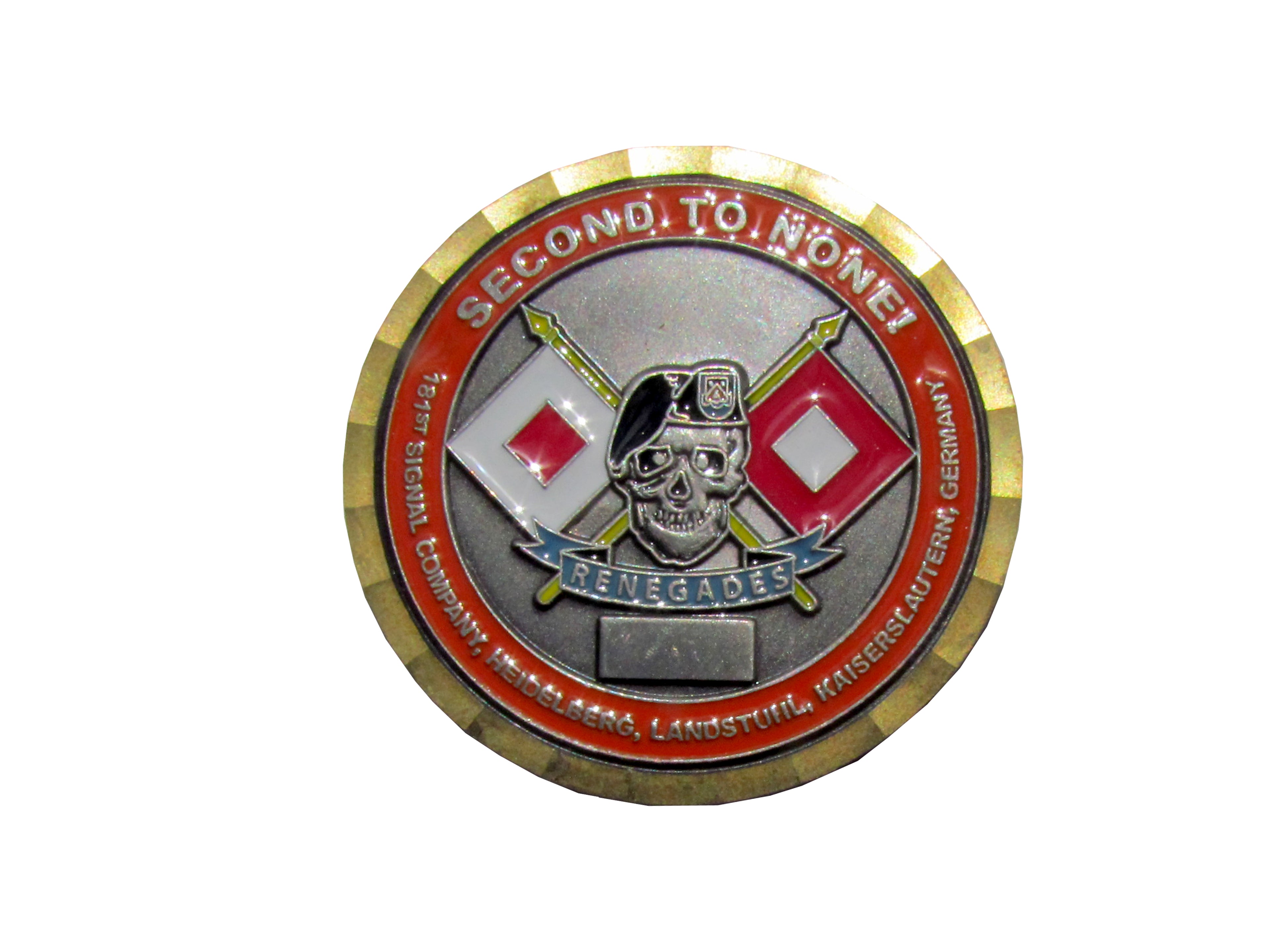 US Army 181st Signal Company Renegades Silvertone Accents Challenge Coin