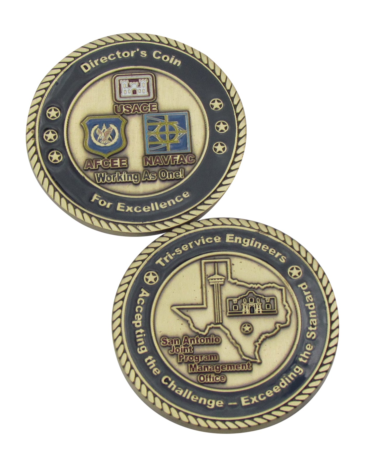 Director's Coin Usage AFCEE NAVFAC Working As One For Excellence Challenge Coin